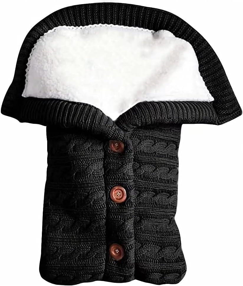 Newborn Baby Swaddle plus Velvet Fleece Stroller Wrap - Thick Knit Soft Warm Sleeping Bag Sack for Kids Toddler (Black)
