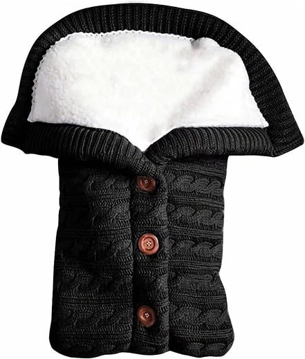 Newborn Baby Swaddle plus Velvet Fleece Stroller Wrap - Thick Knit Soft Warm Sleeping Bag Sack for Kids Toddler (Black)