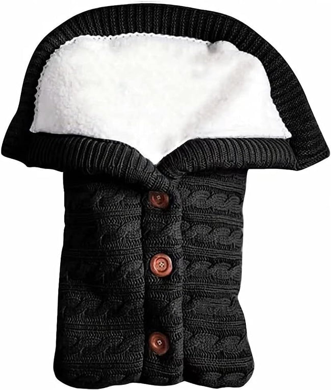 Newborn Baby Swaddle plus Velvet Fleece Stroller Wrap - Thick Knit Soft Warm Sleeping Bag Sack for Kids Toddler (Black)