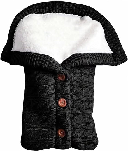 Newborn Baby Swaddle plus Velvet Fleece Stroller Wrap - Thick Knit Soft Warm Sleeping Bag Sack for Kids Toddler (Black)