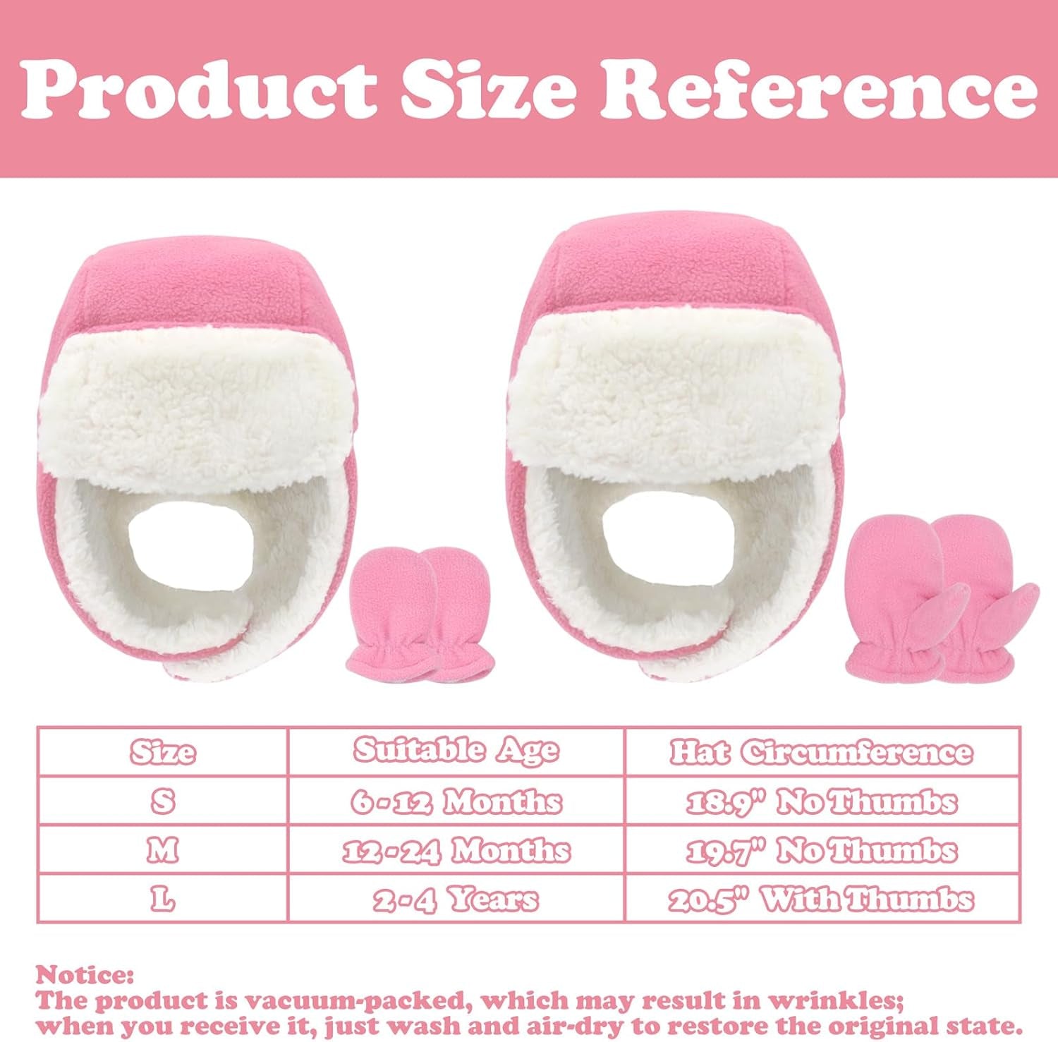 Baby Fleece Hat and Mittens Set – Sherpa-Lined Winter Warmers (Pink)