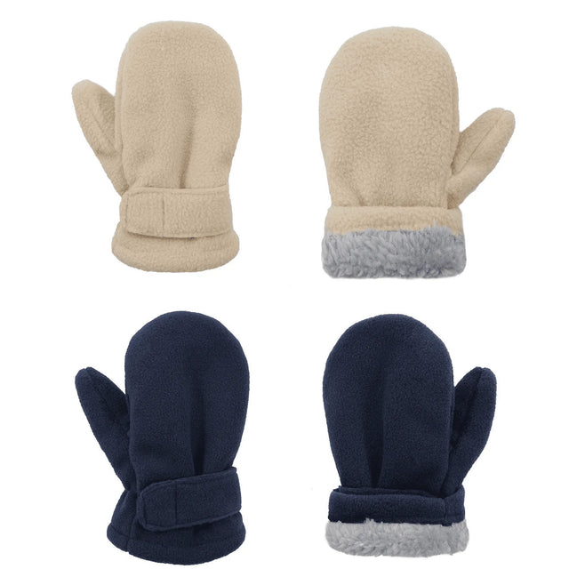 Baby Fleece Mittens – Sherpa-Lined Winter Gloves (2-Pack: Beige & Navy)