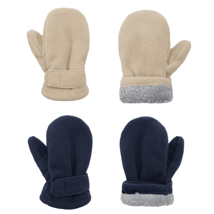 Baby Fleece Mittens – Sherpa-Lined Winter Gloves (2-Pack: Beige & Navy)
