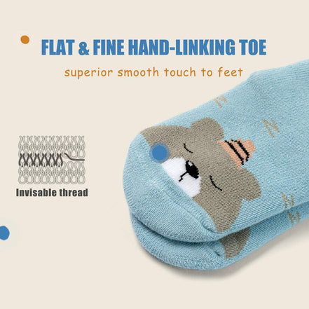 Baby Cotton Socks – 6-Pack Soft Anti-Slip Socks with Bear Design