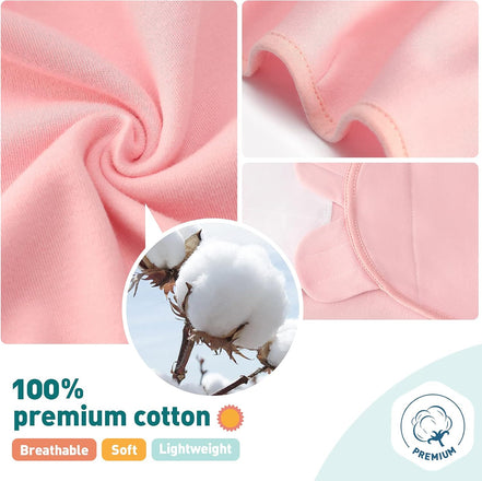 Premium Swaddle Blankets for Baby Girls - 3 Pack Adjustable Sleep Sack Set in Orange Pink Feather & Wave Point, Suitable for Newborns 0-3 Months (Small/Medium)