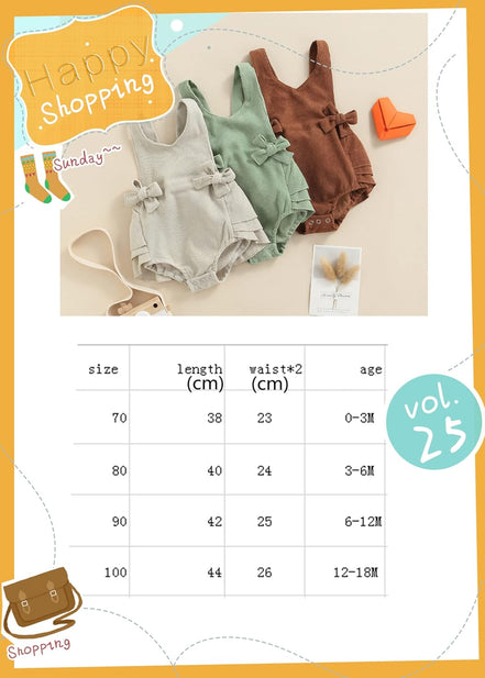 Newborn Baby Girl Corduroy Romper Summer Ruffle Sleeveless Backless Jumpsuit Bodysuit One Piece Outfit (Corduroy Romper Beige, 0-3 Months)