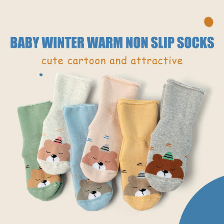 Baby Cotton Socks – 6-Pack Soft Anti-Slip Socks with Bear Design