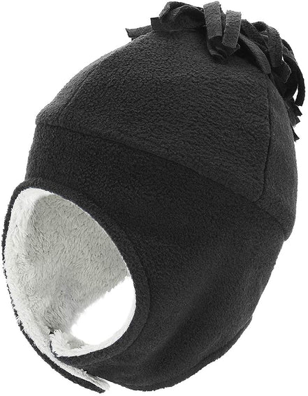 Baby Fleece Hat & Mittens Set – Sherpa-Lined Earflap Beanie (Black & Grey)