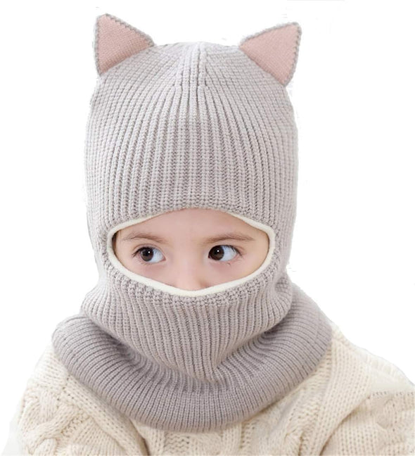 Cat Ear Baby Girls Boys Winter Hat Toddler Knitted Hood Scarf Beanies with Fleece Lining