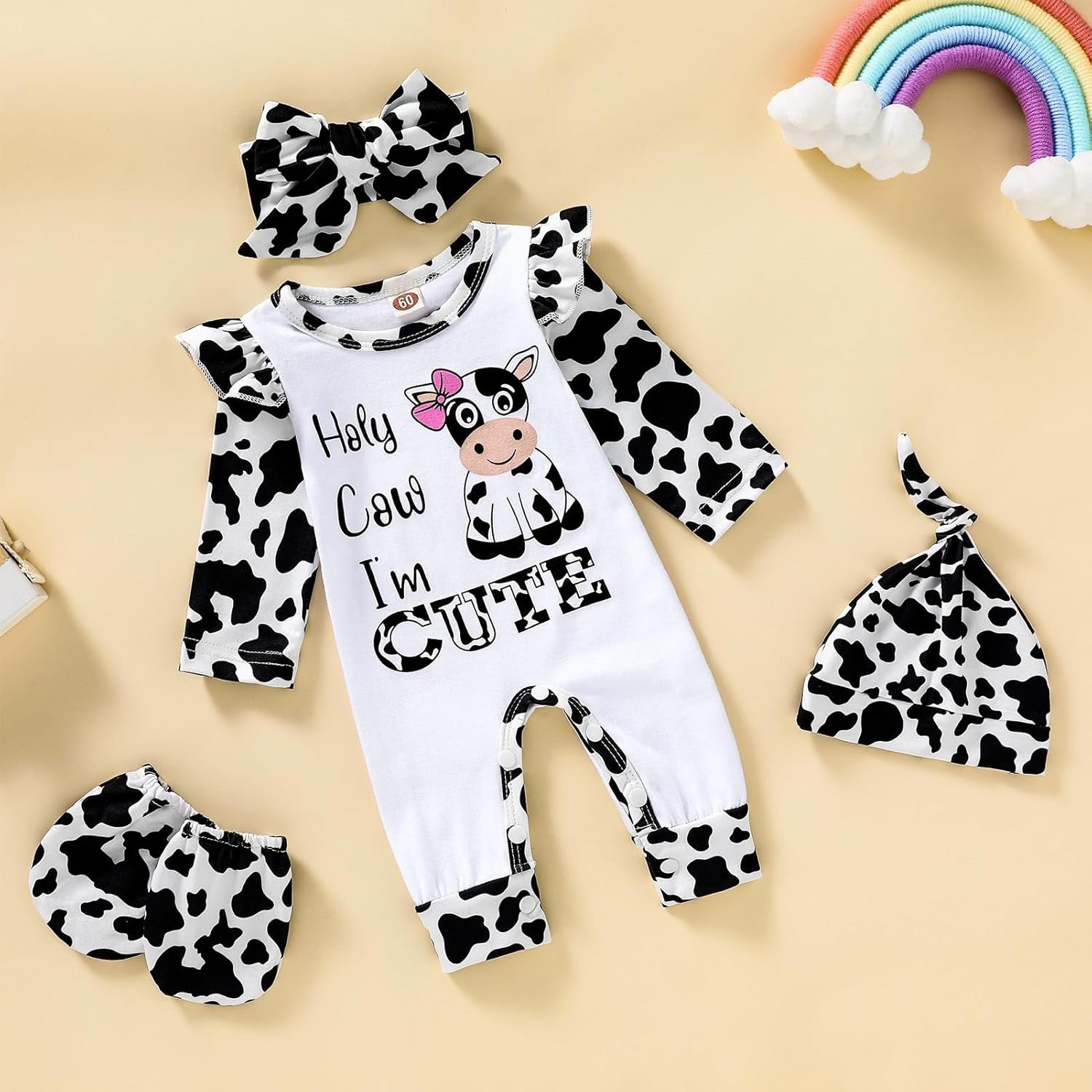 Newborn Baby Girl Romper Infant Letter Print Jumpsuit Floral Bodysuit+Hat+Headband+Gloves Coming Home Clothes Outfits