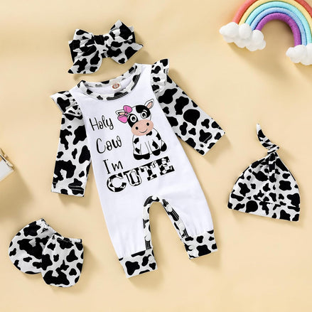 Newborn Baby Girl Romper Infant Letter Print Jumpsuit Floral Bodysuit+Hat+Headband+Gloves Coming Home Clothes Outfits