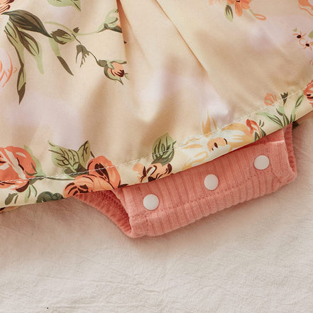 Floral Suspender Baby Romper Set with Headband – Long Sleeve Outfit