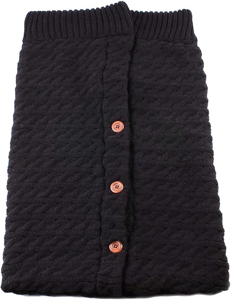 Newborn Baby Swaddle plus Velvet Fleece Stroller Wrap - Thick Knit Soft Warm Sleeping Bag Sack for Kids Toddler (Black)