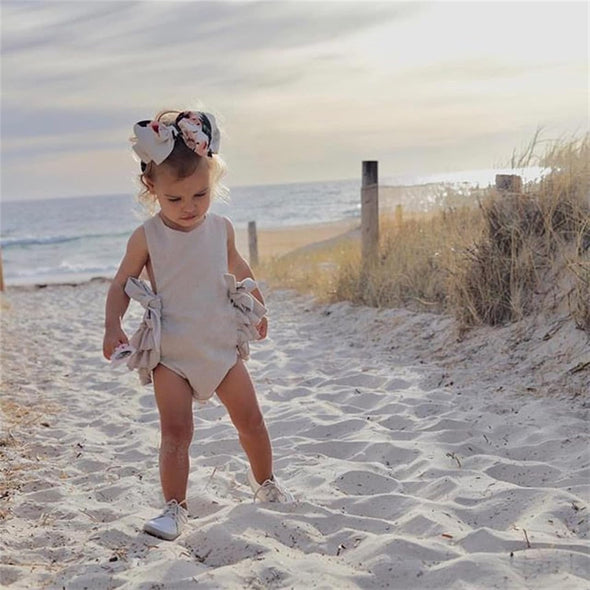 Newborn Baby Girl Corduroy Romper Summer Ruffle Sleeveless Backless Jumpsuit Bodysuit One Piece Outfit (Corduroy Romper Beige, 0-3 Months)