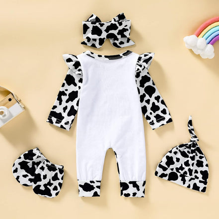 Newborn Baby Girl Romper Infant Letter Print Jumpsuit Floral Bodysuit+Hat+Headband+Gloves Coming Home Clothes Outfits