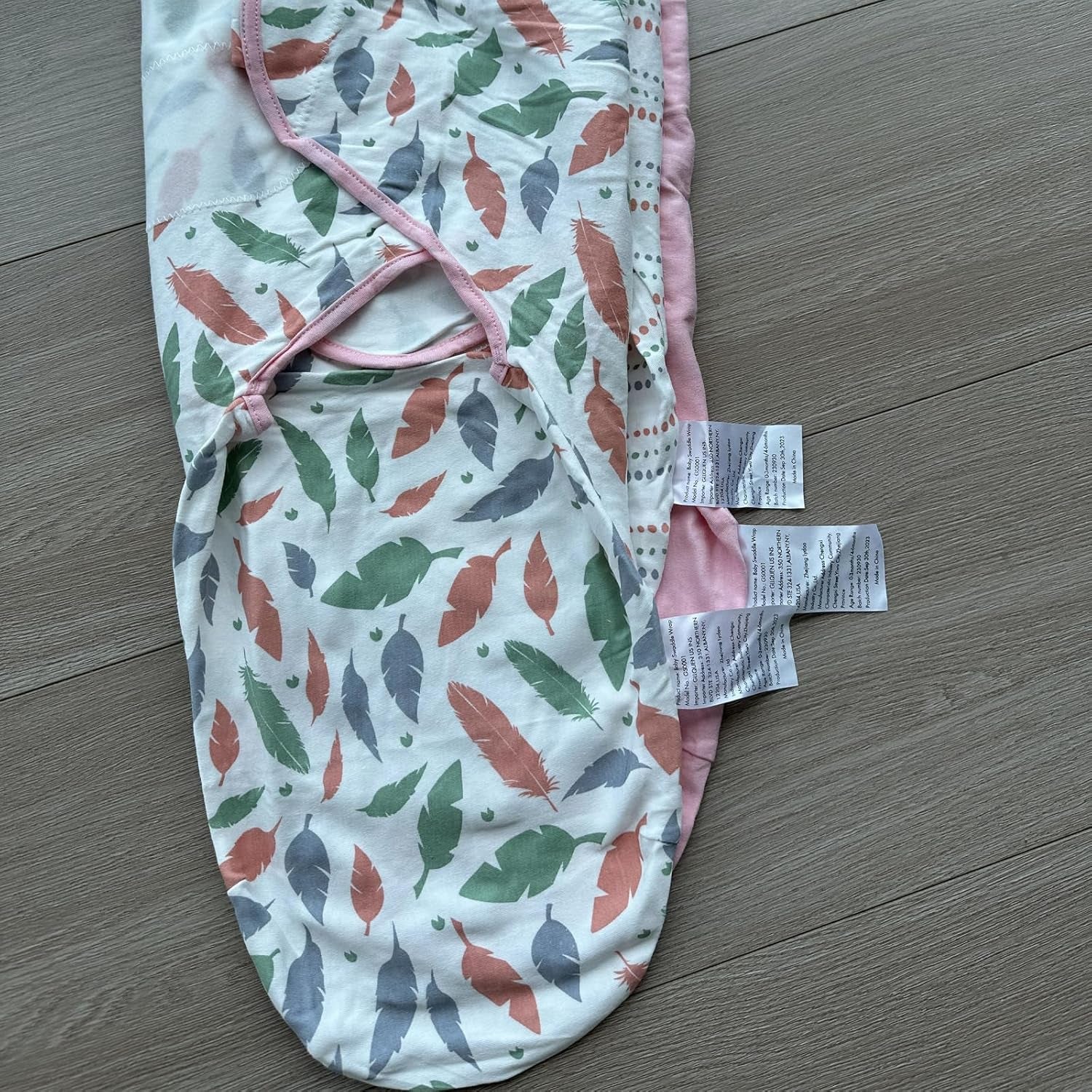 Premium Swaddle Blankets for Baby Girls - 3 Pack Adjustable Sleep Sack Set in Orange Pink Feather & Wave Point, Suitable for Newborns 0-3 Months (Small/Medium)
