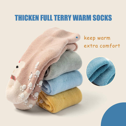 Baby Cotton Socks – 6-Pack Soft Anti-Slip Socks with Bear Design