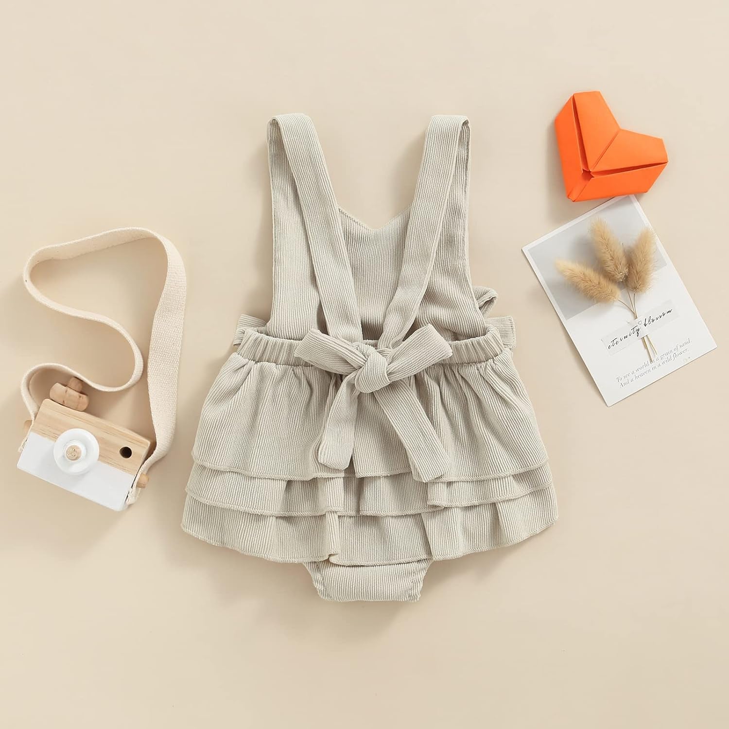 Newborn Baby Girl Corduroy Romper Summer Ruffle Sleeveless Backless Jumpsuit Bodysuit One Piece Outfit (Corduroy Romper Beige, 0-3 Months)