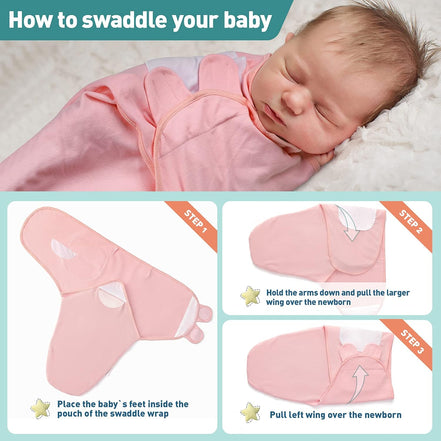 Premium Swaddle Blankets for Baby Girls - 3 Pack Adjustable Sleep Sack Set in Orange Pink Feather & Wave Point, Suitable for Newborns 0-3 Months (Small/Medium)