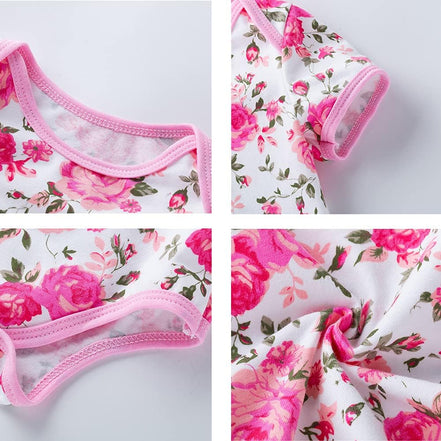 Infant Baby Girls Floral Romper Outfits Summer Short Sleeve Jumpsuit Bodysuit + Flower Headband + Shoes 3Pcs Set 0-3 Months