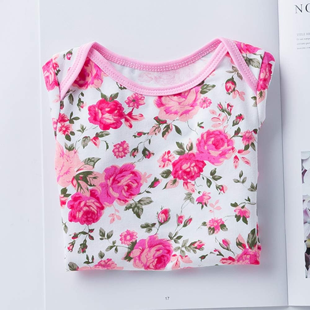 Infant Baby Girls Floral Romper Outfits Summer Short Sleeve Jumpsuit Bodysuit + Flower Headband + Shoes 3Pcs Set 0-3 Months