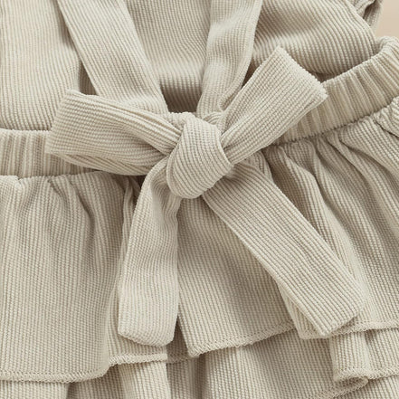 Newborn Baby Girl Corduroy Romper Summer Ruffle Sleeveless Backless Jumpsuit Bodysuit One Piece Outfit (Corduroy Romper Beige, 0-3 Months)
