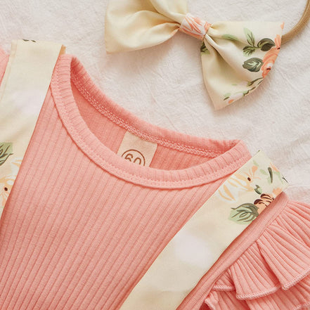 Floral Suspender Baby Romper Set with Headband – Long Sleeve Outfit