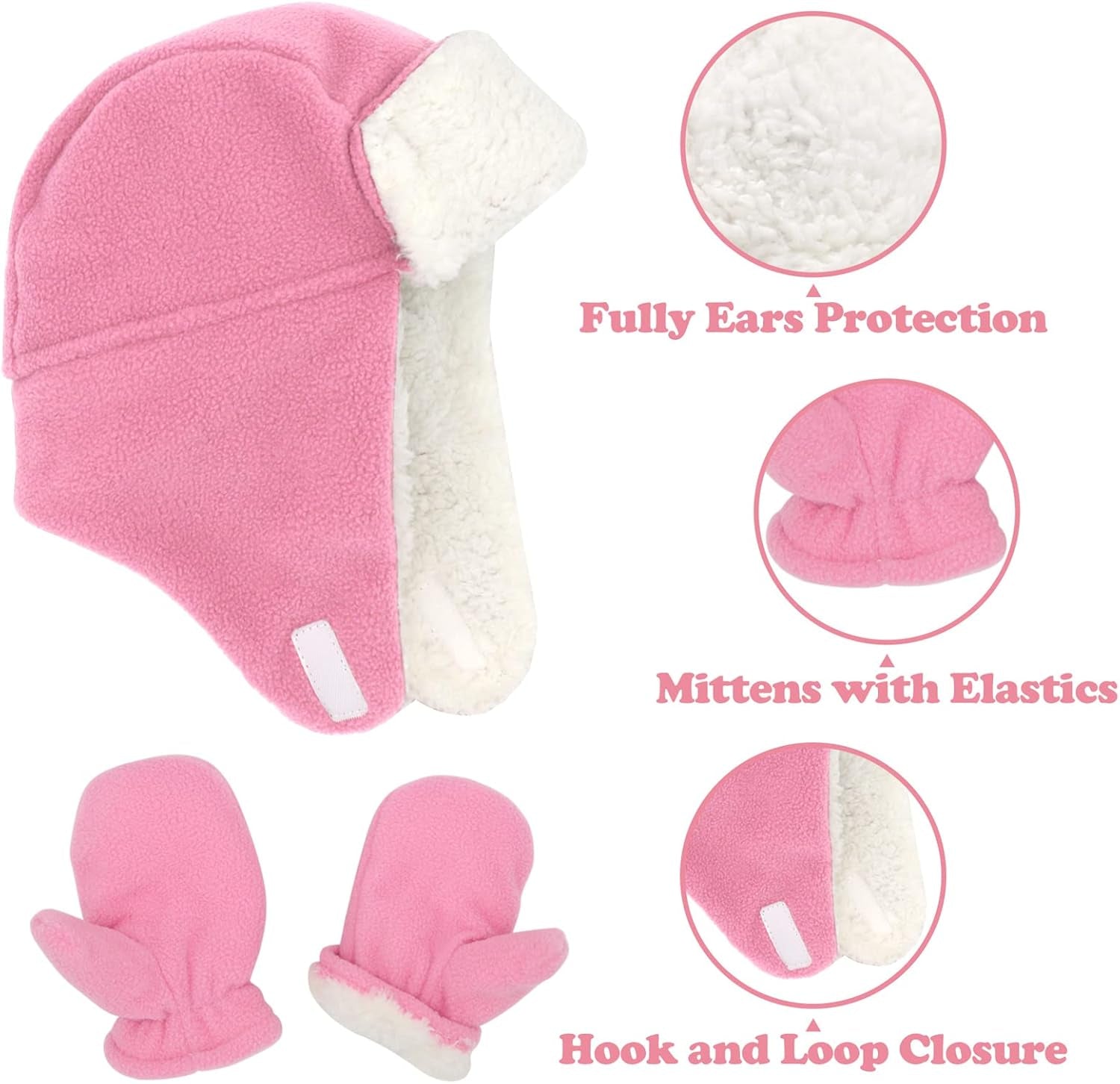 Baby Fleece Hat and Mittens Set – Sherpa-Lined Winter Warmers (Pink)