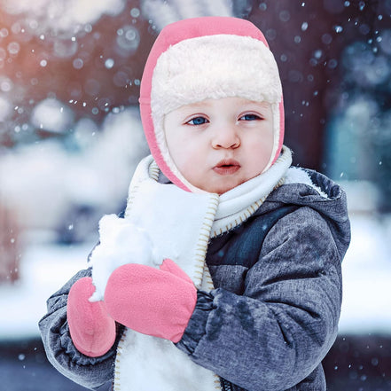 Baby Fleece Hat and Mittens Set – Sherpa-Lined Winter Warmers (Pink)
